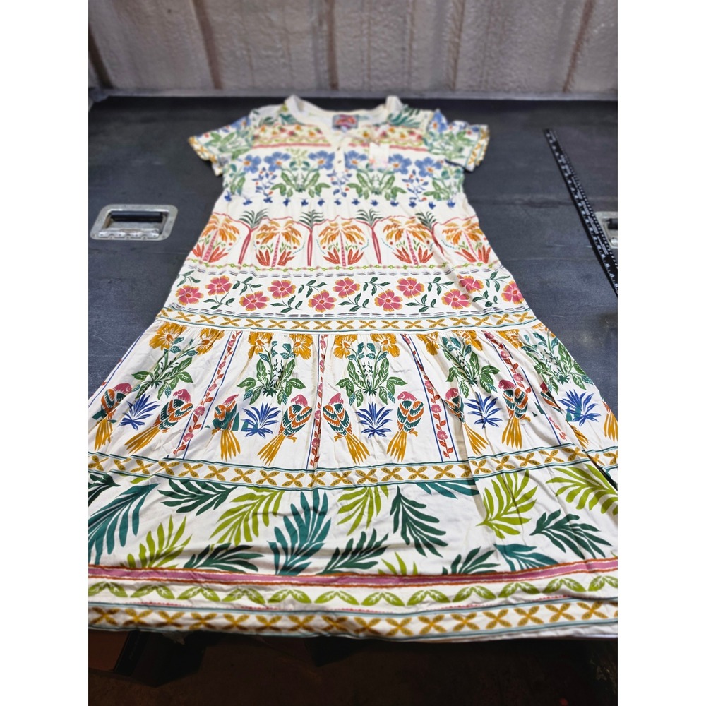 Johnny Was Soller Tiered Midi Dress XXL NWT Tropical Floral Parrot Print Knit
